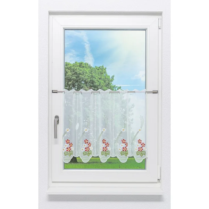 Scheibengardine Plauener Spitze - Frühlingsblüten (Bx H) 148.50cm * 50cm Rot/multicolor