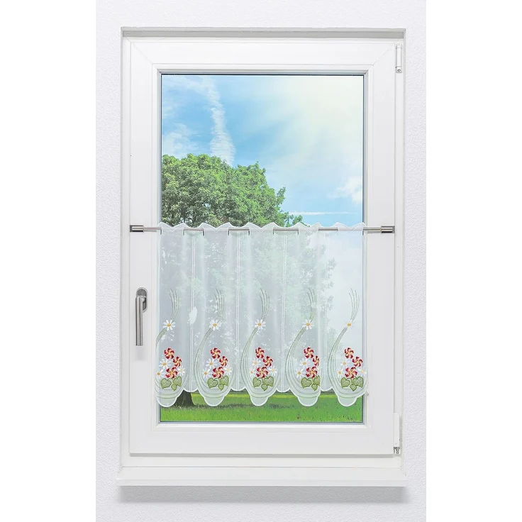 Scheibengardine Plauener Spitze - Frühlingsblüten (Bx H) 148.50cm * 50cm Rot/multicolor – Bild 1