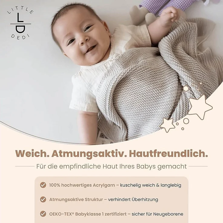 Babydecke Baby Strickdecke, Babydecke, Weich & Atmungsaktiv, 80x100cm, Beige, Little Dedi – Bild 2