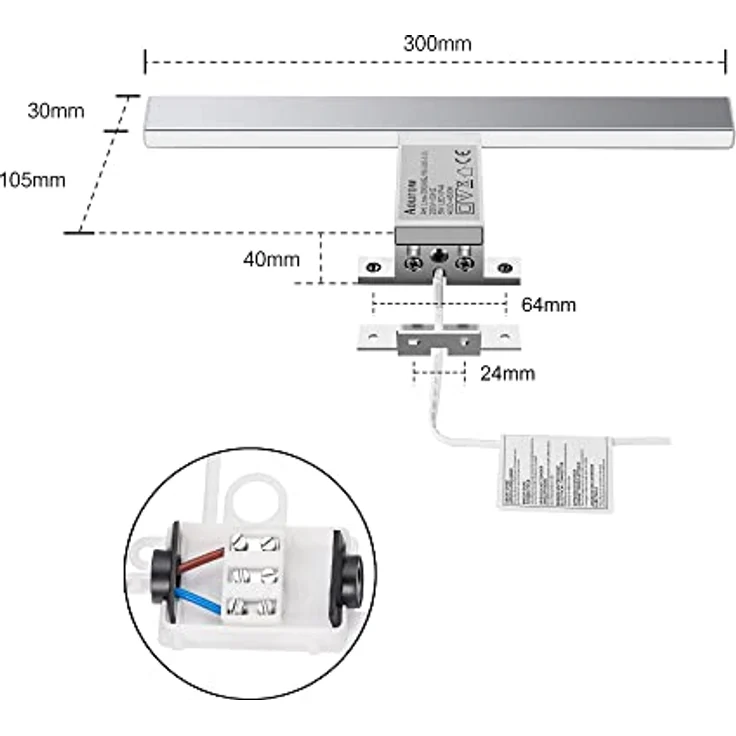 Aourow LED Spiegellampe Badezimmer Spiegelleuchte 5W 300mm 500lm IP44 Badleuchte Neutralweiß 4000k,Spiegellampen Spiegel Badezimmerschrank 230V,LED Badspiegelleuchten Badezimmerspiegel(kein Schalter) – Bild 3