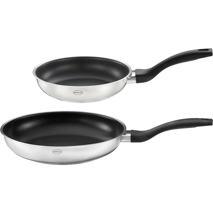 RÖSLE Pfannen-Set Basic Line Ø 20 cm, 24 cm mit Antihaftversiegelung ProPlex, Edelstahl 18/10, silberfarben/schwarz