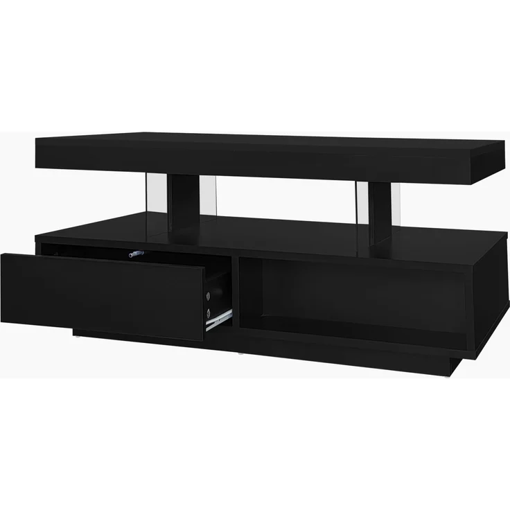 U-life Hochglanz-Couchtisch x42 95x50 cm, fürs Wohnzimmer, GLASEINSÄTZE, OFFENE FÄCHER, ROBUSTE MATERIALIEN, EINFACHE MONTAGE, Spanplatte, Schwarz – Bild 8