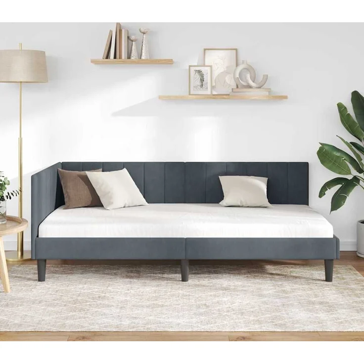 vidaXL Eckbettgestell mit Kopfteil Dunkelgrau 90 cm x 190 cm Samt 42016339 – Bild 2