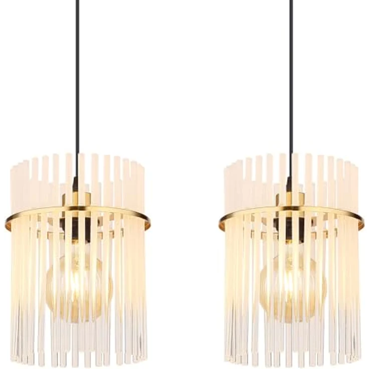 Globo Lighting GORLEY Hängeleuchte, goldfarben matt, 4x E27, elegante Metall-Pendelleuchte mit Glasstäben – Bild 2