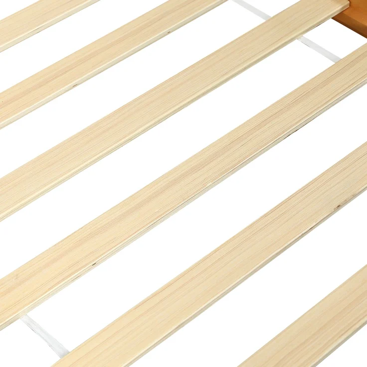 ZUBALIYA Bettgestell Holzbett 90x200 cm mit Ausziehbett 90x190 cm, Funktionsbett mit links/rechts montierbarem Gästebett, abgerundetem Kopfteil und platzsparendem Design, Natur – Bild 24