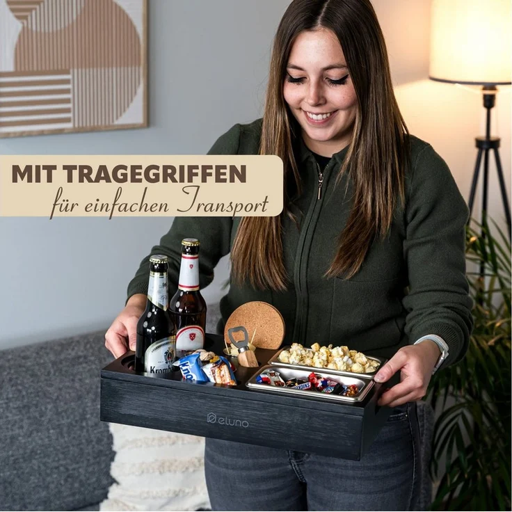 eluno Snackschale Couchbar mit abnehmbarem Deckel aus Bambus – Bild 3