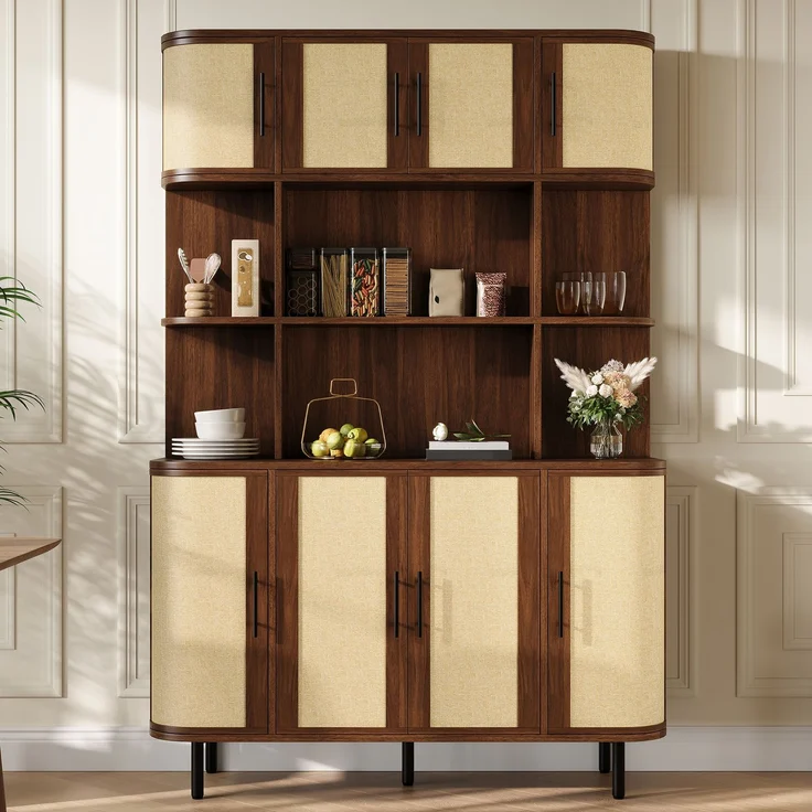 Sideboard 120 x 20 x 180 cm in Nussbaumoptik mit Flechtfronten und 8 Türen – Bild 3
