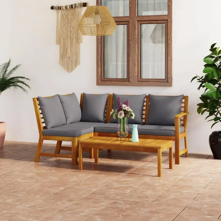 vidaXL 4-tlg. Garten-Lounge-Set mit Auflagen Massivholz Akazie 3057779