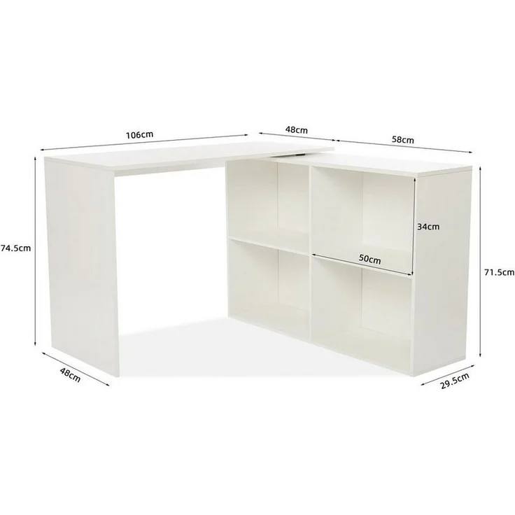 Mondeer Eckschreibtisch L-Computertisch, L-Förmig mit 4 Ablagen Umkehrbarer Links/Richtig, Weiß – Bild 3