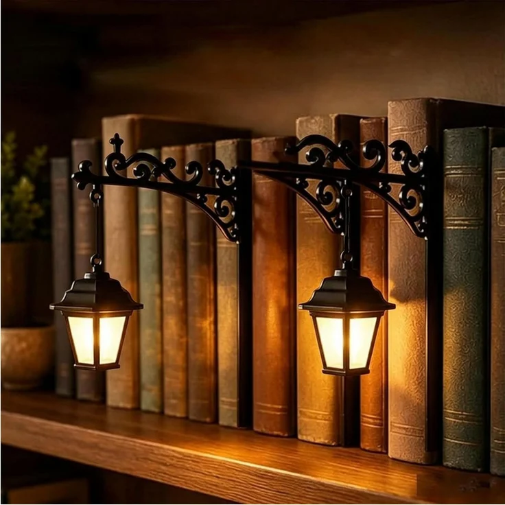 FELIXLEO Wandleuchte Bücherregal Lampe Vintage Laterne LED Buchstütze 2 Stück – Bild 1