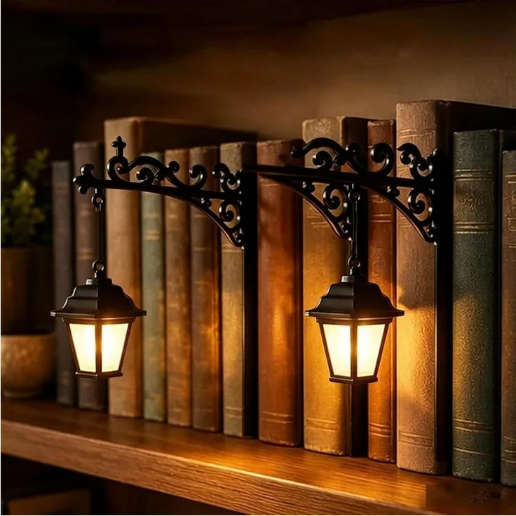 FELIXLEO Wandleuchte Bücherregal Lampe Vintage Laterne LED Buchstütze 2 Stück
