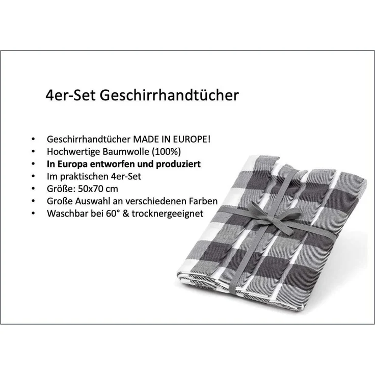 Zestri Geschirrtuch 4er-Set kariert aus 100% Baumwolle, (4 Stück), mit Aufhänger - Geschirrtücher für Küche - saugstark – Bild 3