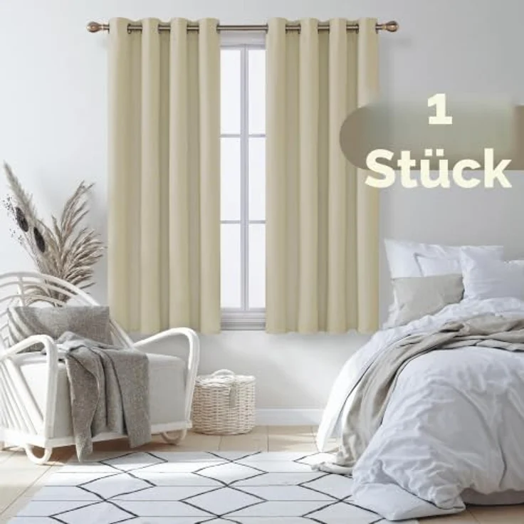 Deconovo Gardinen mit Ösen Verdunkelungsvorhang Sichtschutz Curtains Beige | 1 Stück, H160 x B132 cm, Thermogardine Hitzeschutz, Sichtschutz, Vorhänge für Wohnzimmer und Schlafzimmer, Thermol Curtain – Bild 3