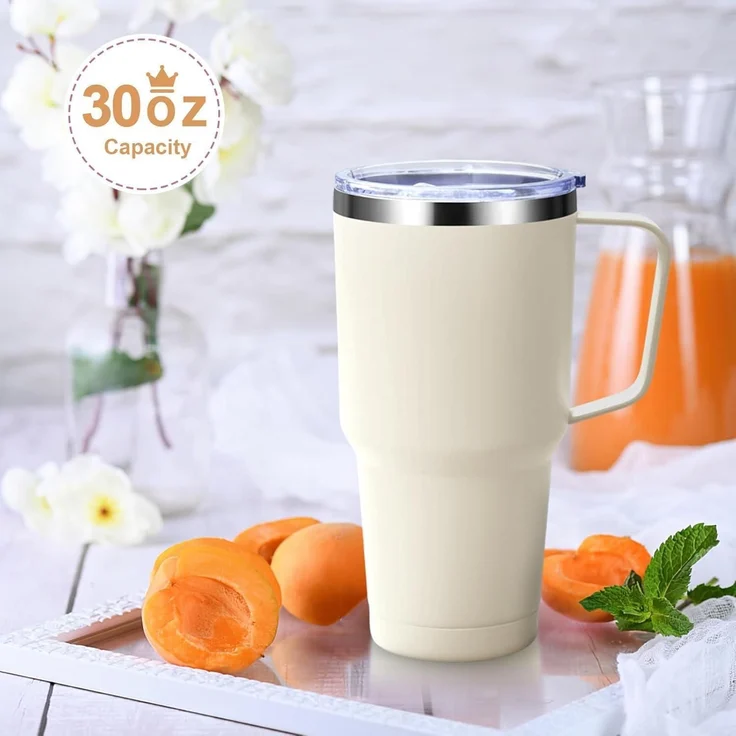30oz Doppelwandiger Thermobecher Strohhalm Henkel Edelstahl Isoliert – Bild 4