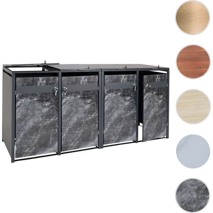 4er Mülltonnenverkleidung HWC-J82, Mülltonnenbox, erweiterbar, Metall 100kg, anthrazit ~ Marmor-Optik dunkel – Bild 10