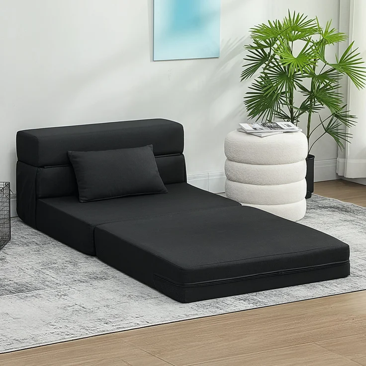 JARDJ Verwandlungssessel, 1-Sitzer-Klappstuhl/Bett, inklusive Kissen, für Gäste, Wohnzimmer, kleine Räume, 120 kg Belastbarkeit, schwarz – Bild 4