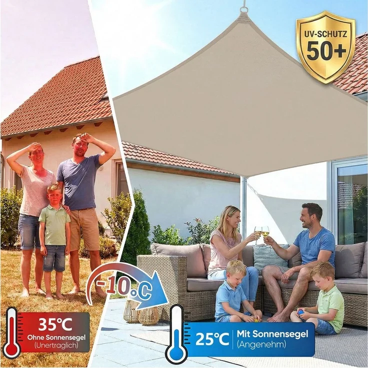 SUNULA Sonnensegel Balkon 160g/m² Polyester UV Schutz Sonnenschutz Terrasse Garten, Rechteckig, Taupe 2 x 3 m – Bild 4