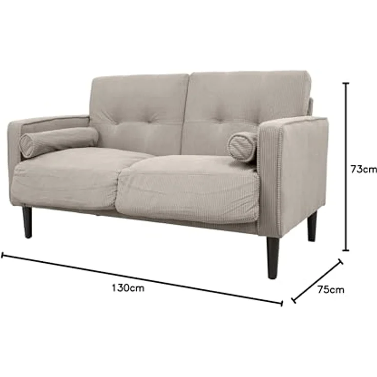 GARDENIA Festes Sofa Bezug aus Samt und Füllung aus Polyester, mit Holzbeinen und abnehmbaren Kissen Joy, Taupe, 130 x 75 x 73 cm – Bild 2