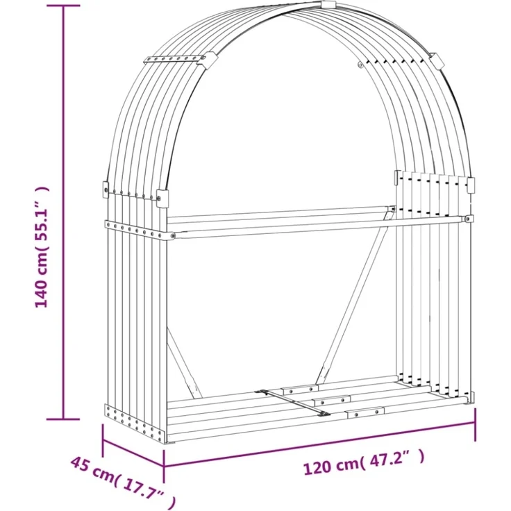 vidaXL Kaminholzunterstand Holzoptik 120x45x140 cm Verzinkter Stahl 364581 – Bild 5