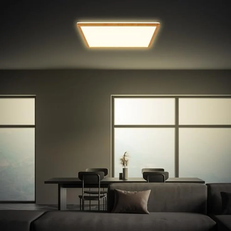 BRILONER - LED Deckenlampe mit indirektem Licht, flach, warmweißes Licht, Lampe, Deckenleuchte, Wohnzimmerlampe, LED Panel, Küchenlampe, Schlafzimmerlampe, 42x42x3 cm, Holzrahmen – Bild 5