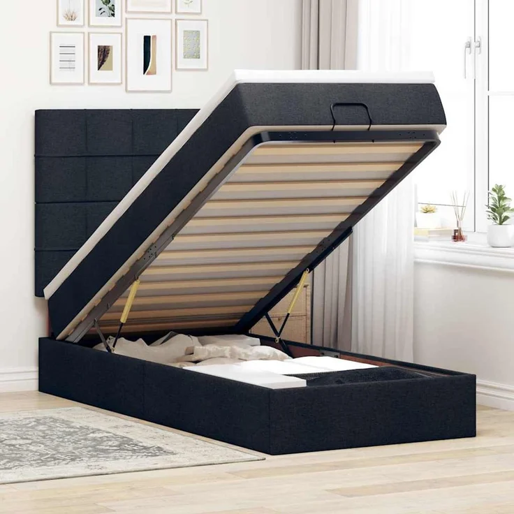 vidaXL Ottoman-Bett mit Matratze Schwarz 90x200 cm Stoff 3313128 – Bild 1