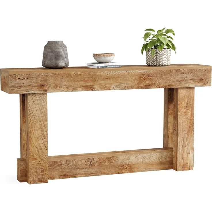 LITTLE TREE 63-Zoll-Konsolentisch im Landhausstil, 2-stufiger Sofatisch aus Holz für hinter die Couch, schmaler, Langer Eingangstisch für Wohnzimmer, Eingangsbereich, Flur (Natur) – Bild 1