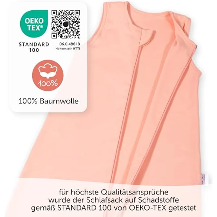 Makian Baumwoll-Schlafsack Interlock, apricot, Gr. 90 cm, hautsympathisch, Oeko-Tex Standard 100, maschinenwaschbar – Bild 6