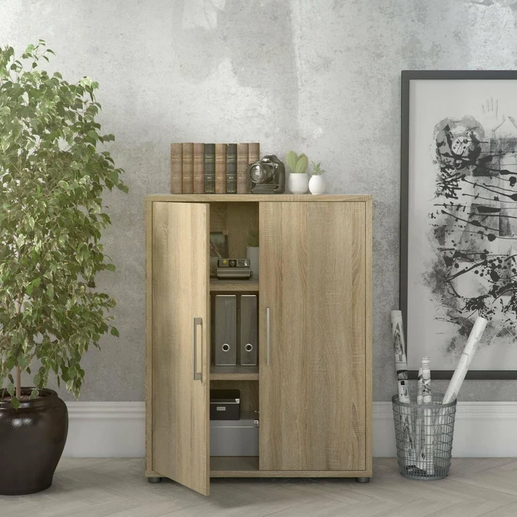Dmora - Kommode Leocadie, Wohnzimmerbuffet, Wohnzimmer-Sideboard, Moderne Küchen-Speisekammer, 89x40 h113 cm, Eiche – Bild 1