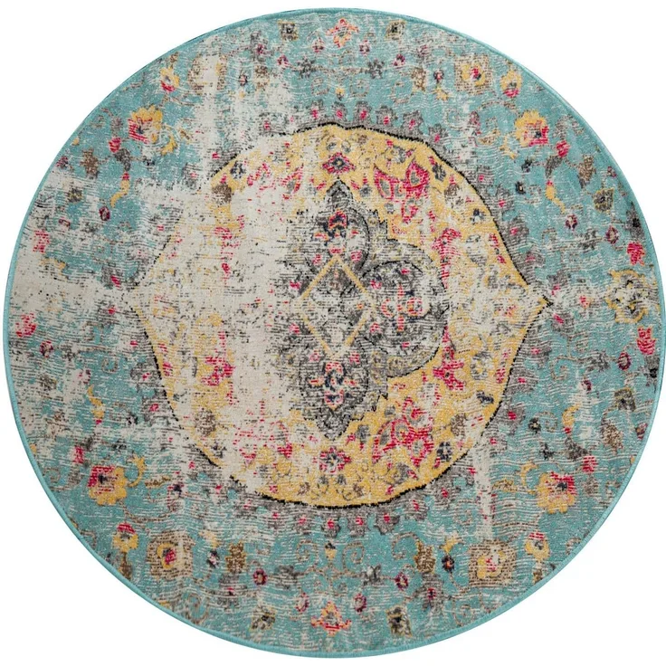 Paco Home Teppich Artigo 401, rund, Höhe: 4 mm, Kurzflor, Orient-Optik, Vintage Design, In- und Outdoor geeignet