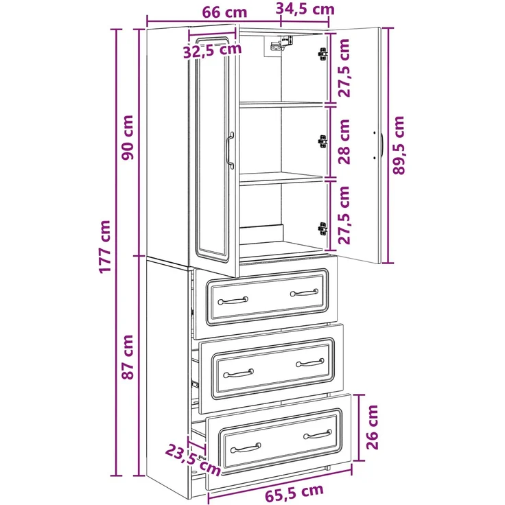 vidaXL Schrankset 2 pcs Hochglanz Weiß 66 x 34,5 x 87 cm Holzwerkstoff 3416965 – Bild 8