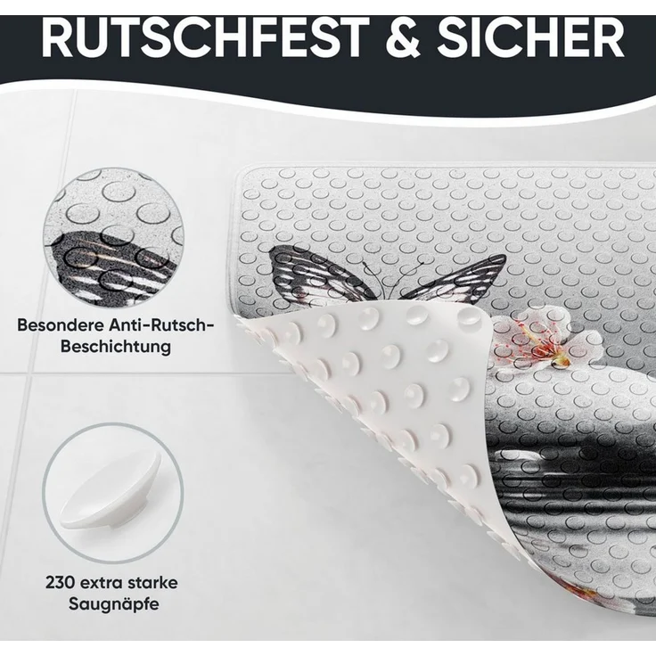 Sanilo Duschmatte, mit Motiv, rutschfest, waschbar, quadratisch, 230 extra starke Saugnäpfe, Kunststoff PVC, 53 x 53 cm, Vanesa – Bild 4