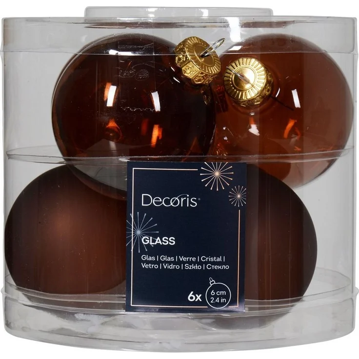 Kaemingk Weihnachtsbaumkugel, Weihnachtskugeln Glas 6cm x 6 Stück - Espressobraun transparent – Bild 1