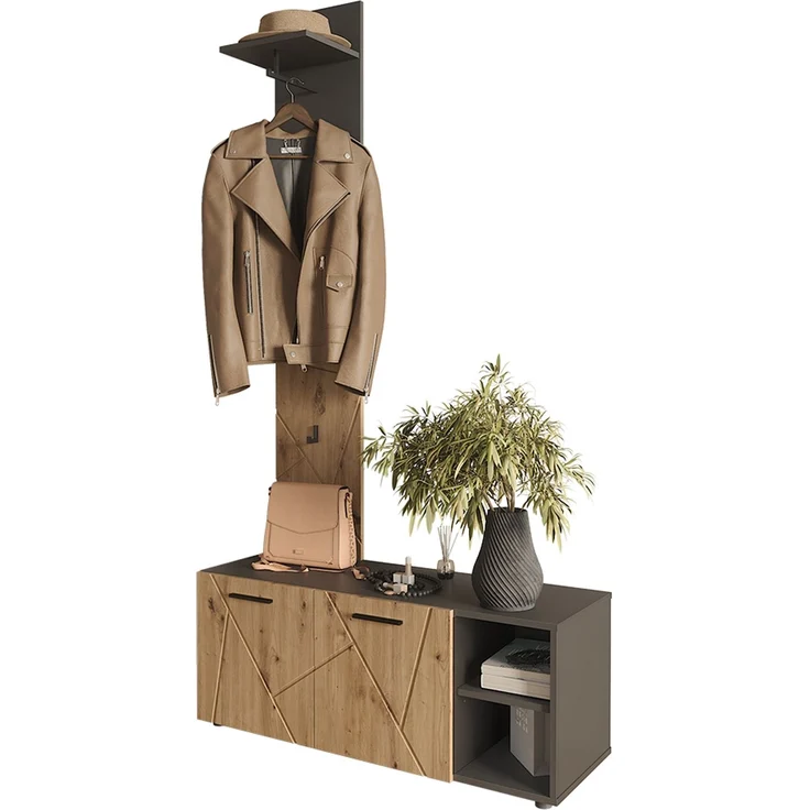 Garderobe Irma Anthrazit/Artisan 106 x 43 cm Set mit Schuhschrank und Garderobenpaneel Vicco – Bild 6