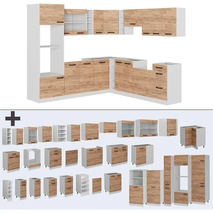 Eckküche R-Line Goldkraft Eiche/Weiß 247 x 237 cm AP Marmor Vicco – Bild 6