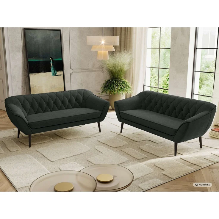 Wohnzimmerset Möbelset PIRS 3-3, Armlehnen, Wellenfederung, schwarze Füße, Dreisitzer Sofa, Polstermöbel Set - Dunkelgrau Stukture – Bild 5