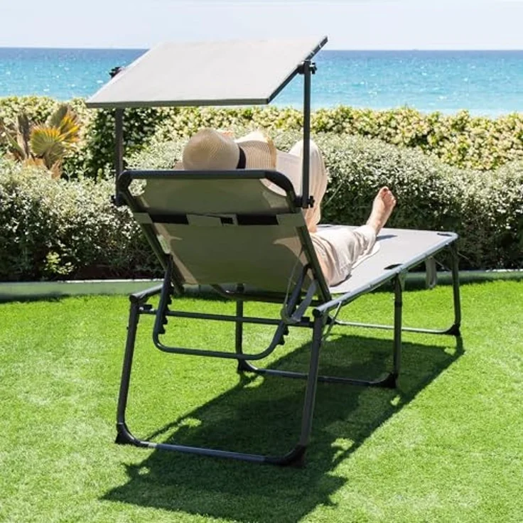 Aktive 62613 Klappliege mit Sonnenschirm, 193 x 67 x 85 cm, Camping, Grau – Bild 2