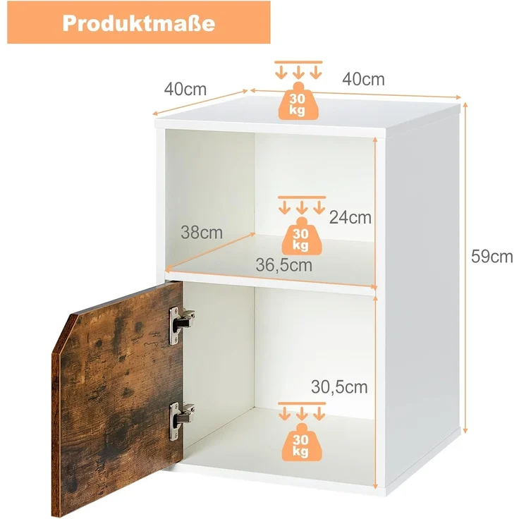 COSTWAY 2er Set Nachttische Holz, Beistelltisch mit mit offenem Regal & Türschrank, 3 Ebenen Kaffeetisch, Sofatisch für Wohnzimmer, Schlafzimmer, Arbeitszimmer, Büro wei? – Bild 3
