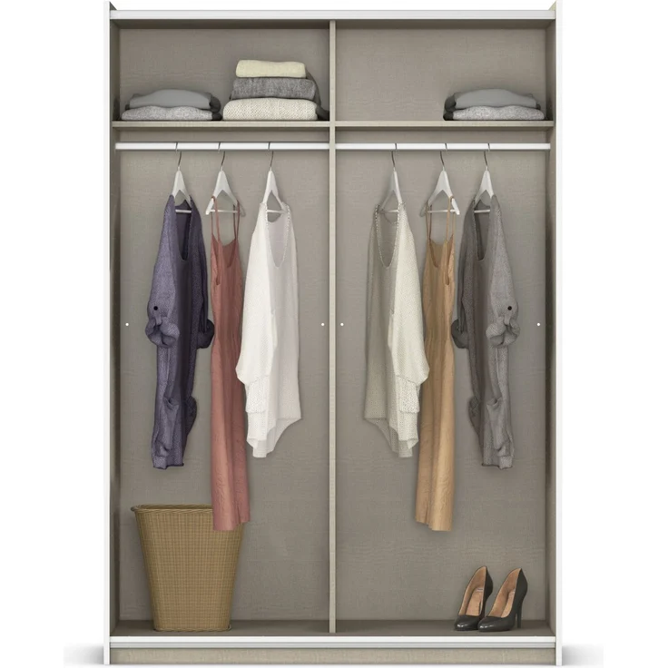 rauch Kleiderschrank Sejo, Schwebetürenschrank, Schiebetürenschrank, 2-türig, mit 2 Kleiderstangen und 2 Einlegeböden, Farbe Weiß, Griffleiste Alu, klein, platzsparend, 131x191x59cm – Bild 5