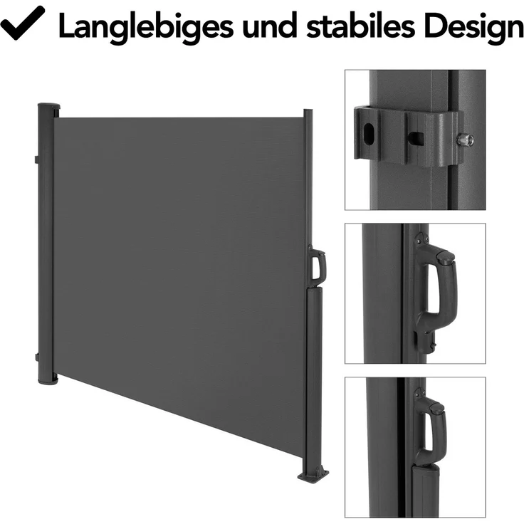 Brixy Ausziehbarer Windschutz – 300 x 140 cm – ausziehbar – Rollbar – Sonnenschutz – Garten, Strand, Terrasse, Balkon, Camping - Sichtschutz – Seitenmarkise – Wetterfest - Anthrazit – Bild 8