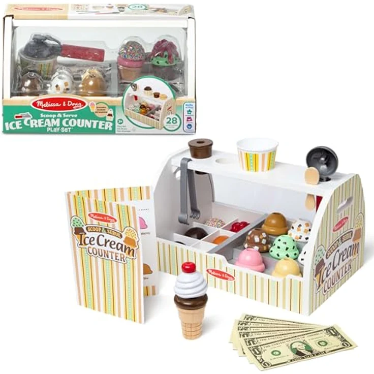 Melissa & Doug Wooden Scoop & Serve Ice Cream Counter (Play Food and Accessories, 28 Pieces, Realistic Scooper, 34.544 cm H x 21.844 cm W x 19.558 cm L) – Bild 2