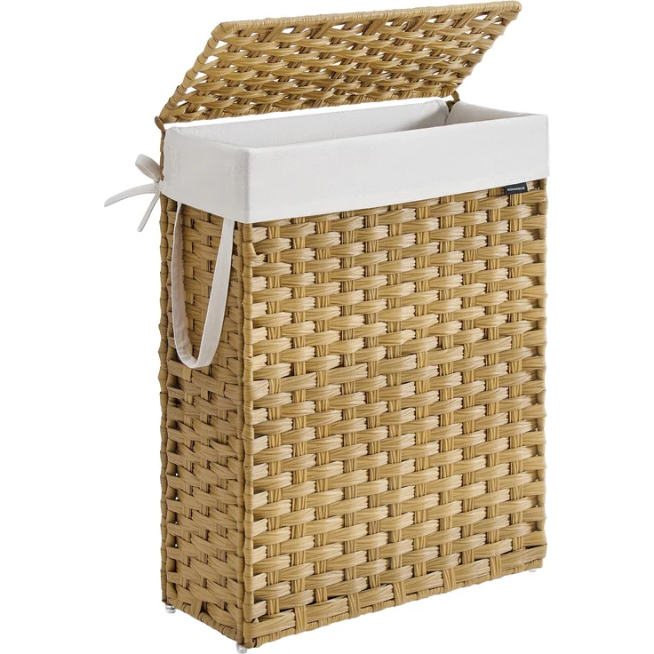 Songmics Wäschekorb mit herausnehmbarem Wäschesack, synthetisches Rattan Pastellgelb, 55L – Bild 1