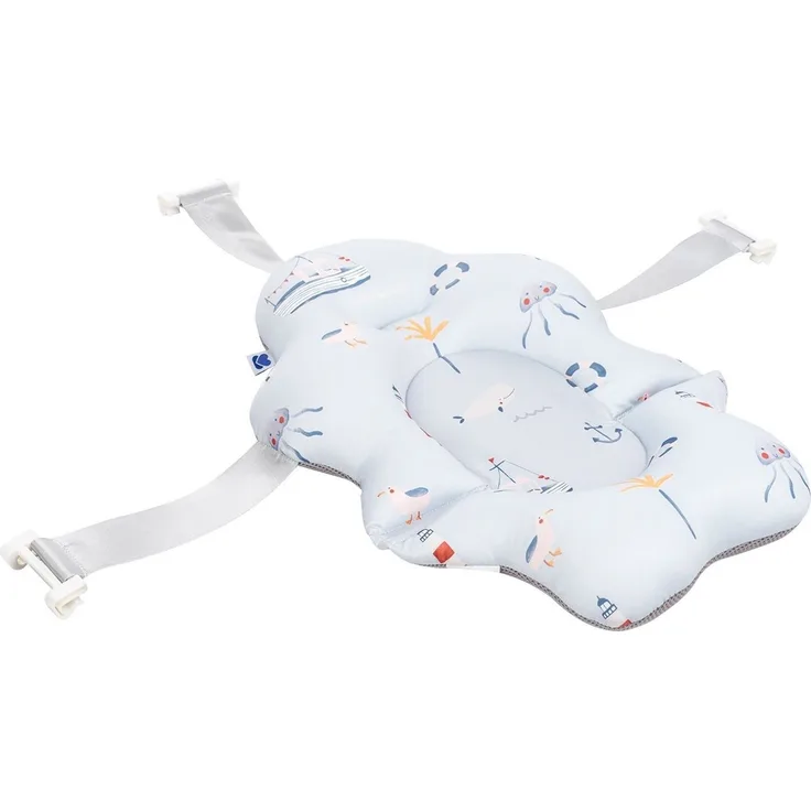 Kikkaboo Baby Badekissen Nubo Wannenauflage Badehilfe Kunststoff-Clips ab Geburt blau weiß