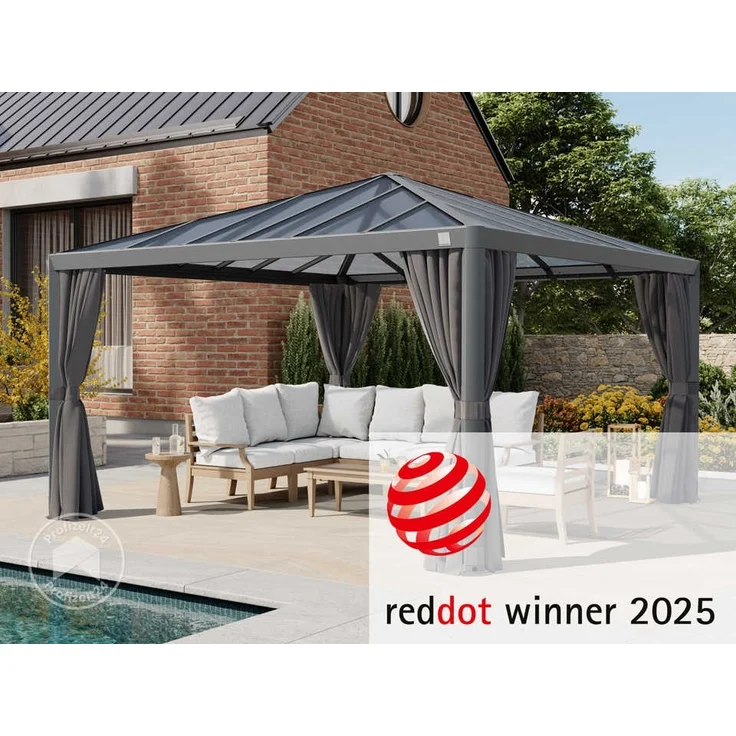 PRIMEYARD Gartenpavillon 4x4 m mit Polycarbonatdach - Hardtop Pavillon mit 4 Seitenteilen in Grau – Bild 1