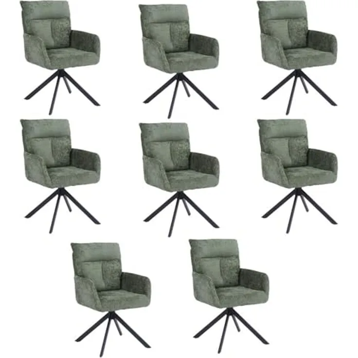 HOME DELUXE Esszimmerstuhl mit Armlehne ALUNA Chenille - 8er Set Grün