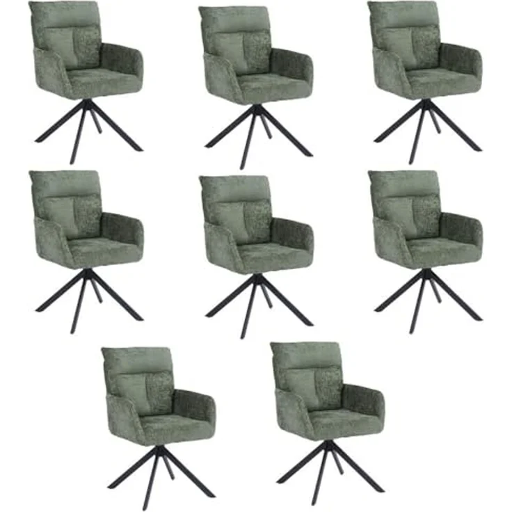 HOME DELUXE Esszimmerstuhl mit Armlehne ALUNA Chenille - 8er Set Grün – Bild 1