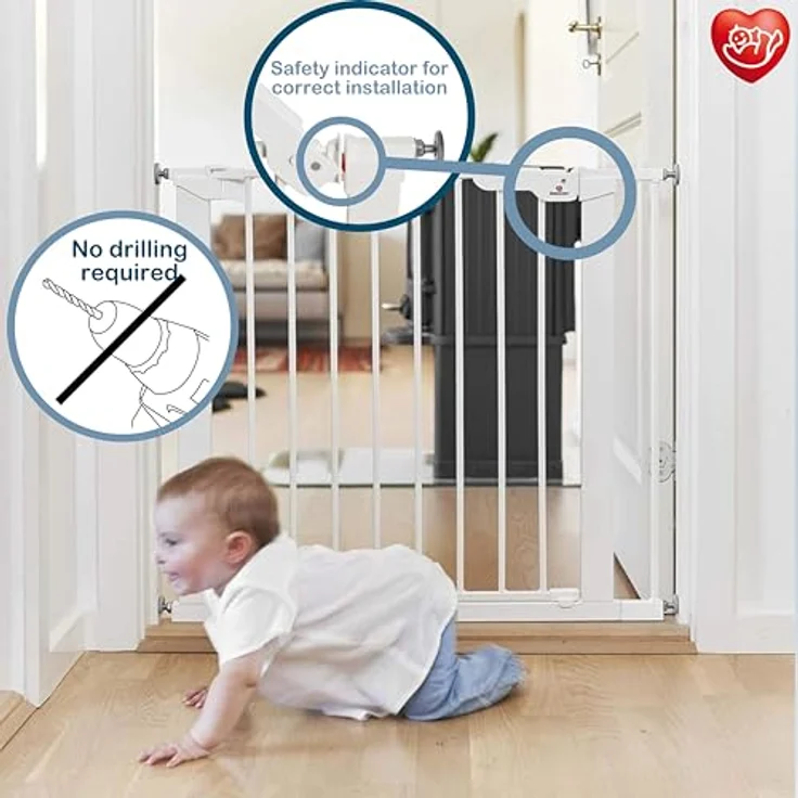 BabyDan Premier, extra breites Treppenschutzgitter mit Druckbefestigung, deckt Öffnungen zwischen 126-132,2 cm ab, Babygitter/Sicherheitsgitter, Metall, weiß, Made in Denmark - – Bild 5