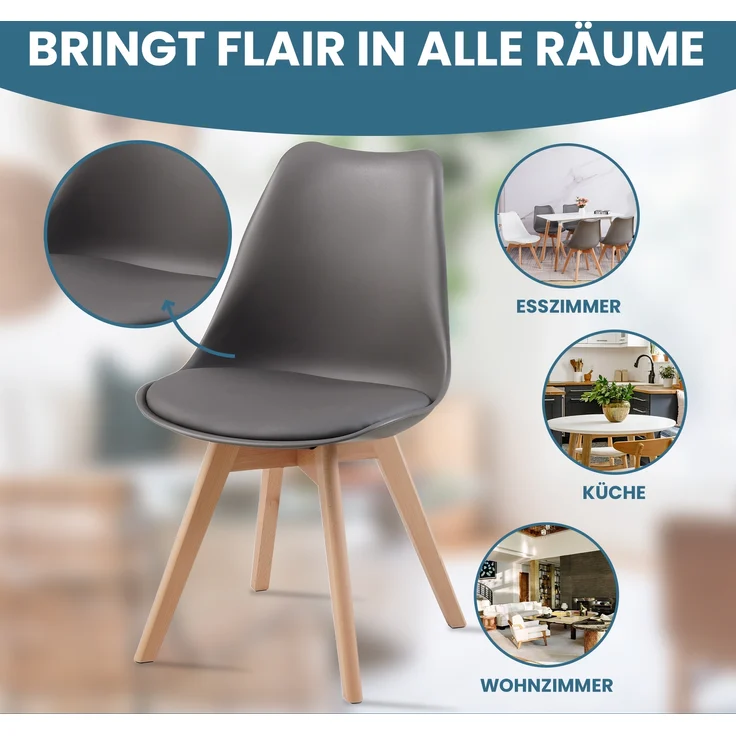 Albatros Esszimmerstühle 4er Set AARHUS, Grau - Beine aus Buche Massiv-Holz, Skandinavisches Retro-Design, bequemer Schalenstuhl - Eleganter Küchenstuhl, Stuhl Esszimmer für Esstisch – Bild 5