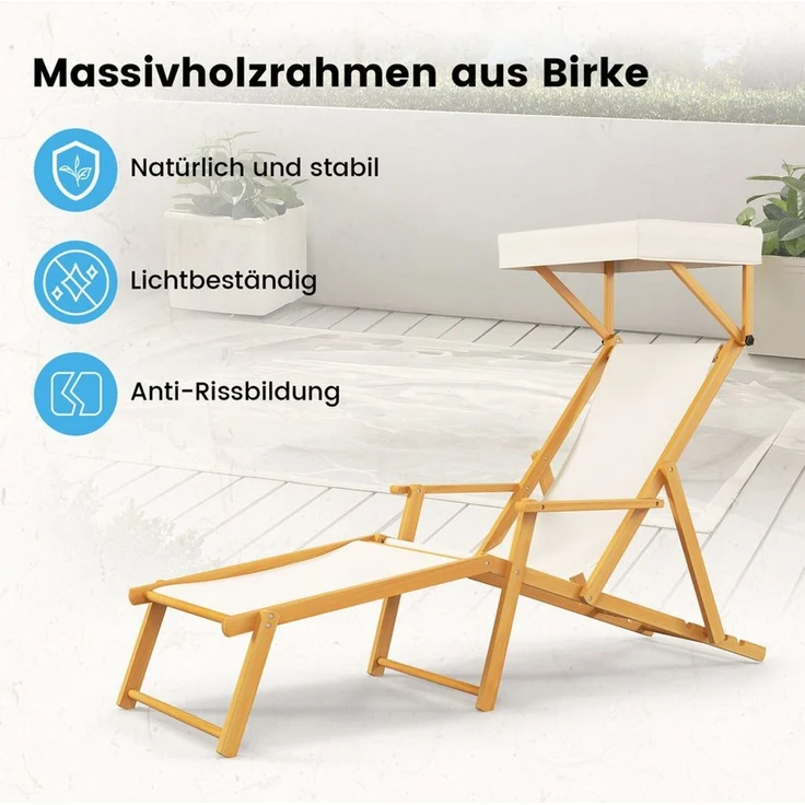 COSTWAY Gartenliege, 1 St, Sonnenliege mit Dach, aus Holz, verstellbar – Bild 3