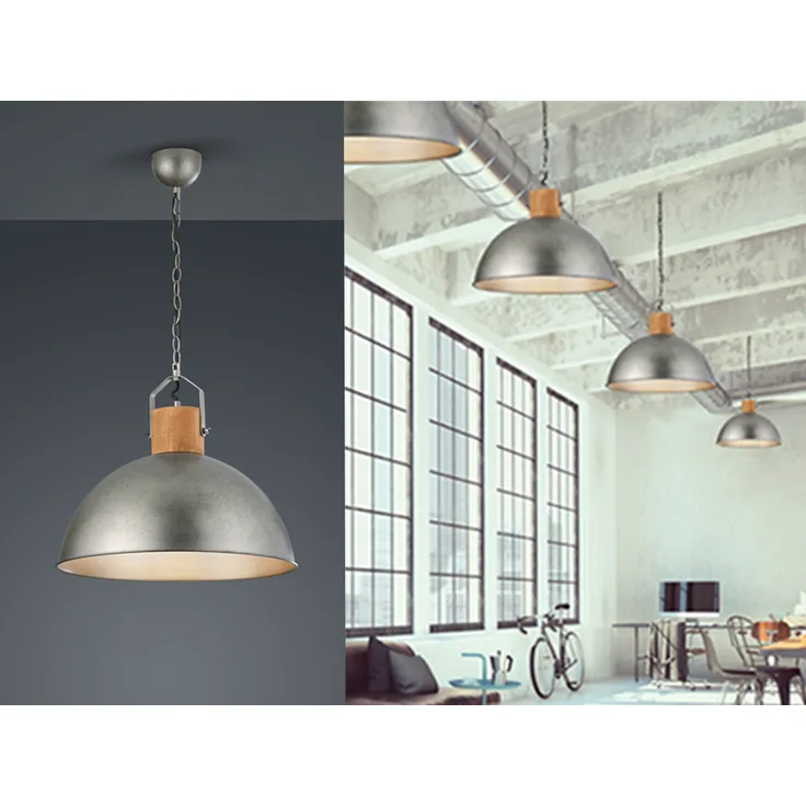 LED Pendelleuchte mit Metall Lampenschirm und Holzelement, Ø 45cm