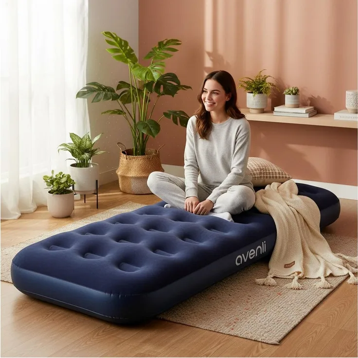 Avenli Luftmatratze Luftbett Camping für 1 Person mit Pumpe 191x73x22cm, (aufblasbar Ideal als Reisebett oder Isomatte, Set mit Luftpumpe), Indoor und Outdoor mit beflockter Oberfläche